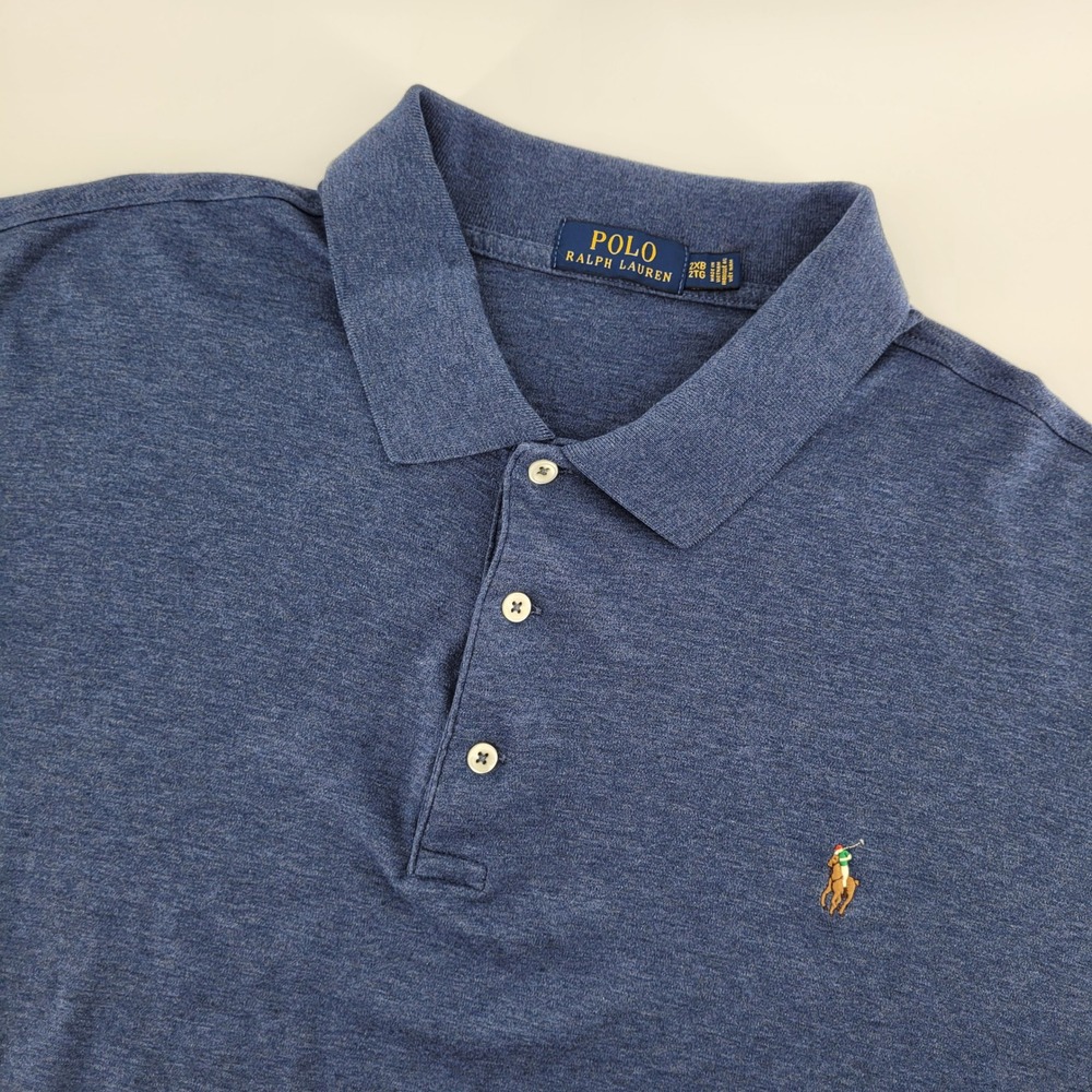 Polo Ralph Lauren Polo Shirt 2XB Blue Heathered Cotton Mens Flesh Pony